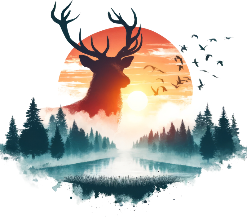 Motivtransfer 6574 Silhouette Hirsch mit See