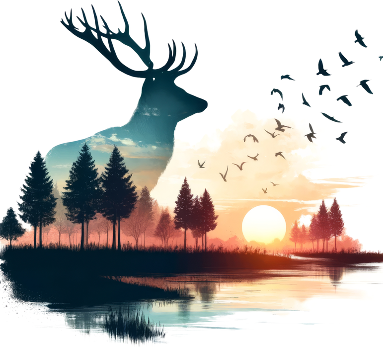Motivtransfer 6575 Silhouette Hirsch mit Sonnenuntergang