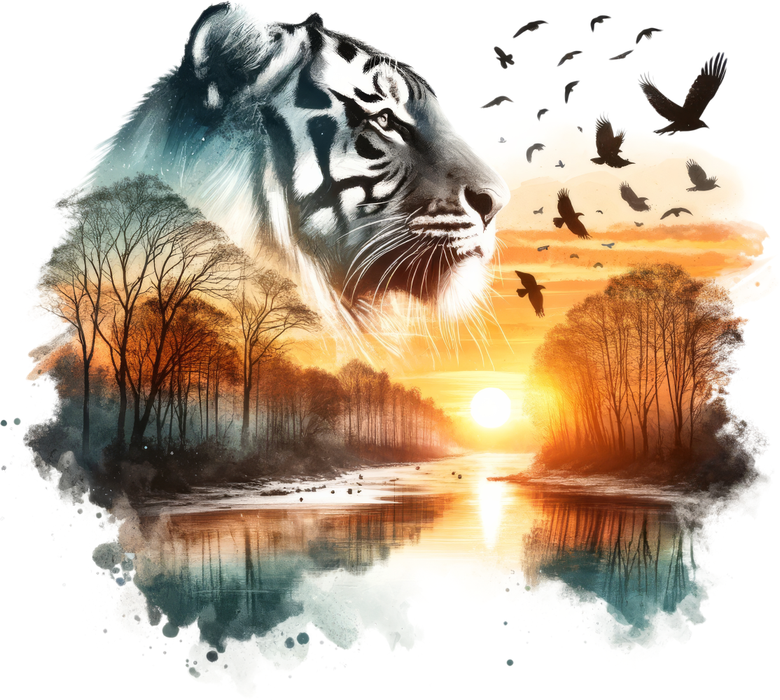 Motivtransfer 6578 Silhouette Weisser Tiger mit Abendrot