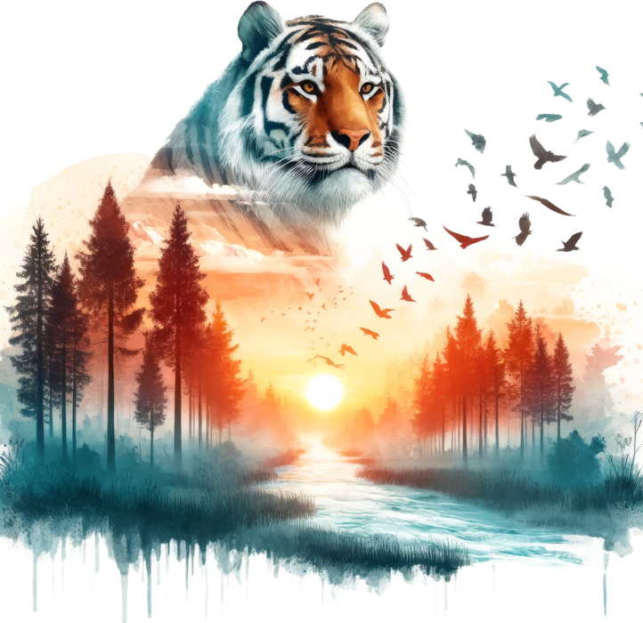 Motivtransfer 6579 Silhouette Tiger am See