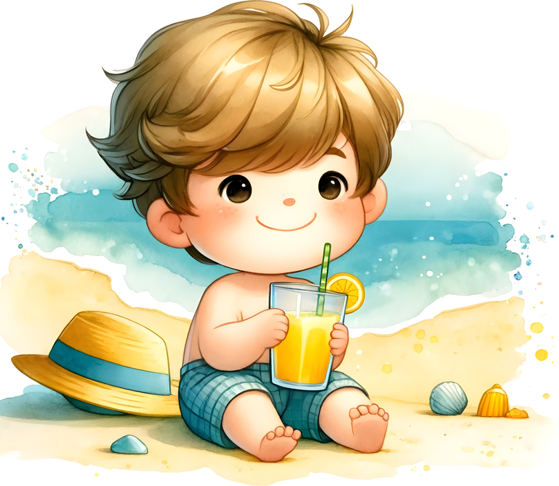 Motivtransfer 6781 Kind mit Trinken am Strand