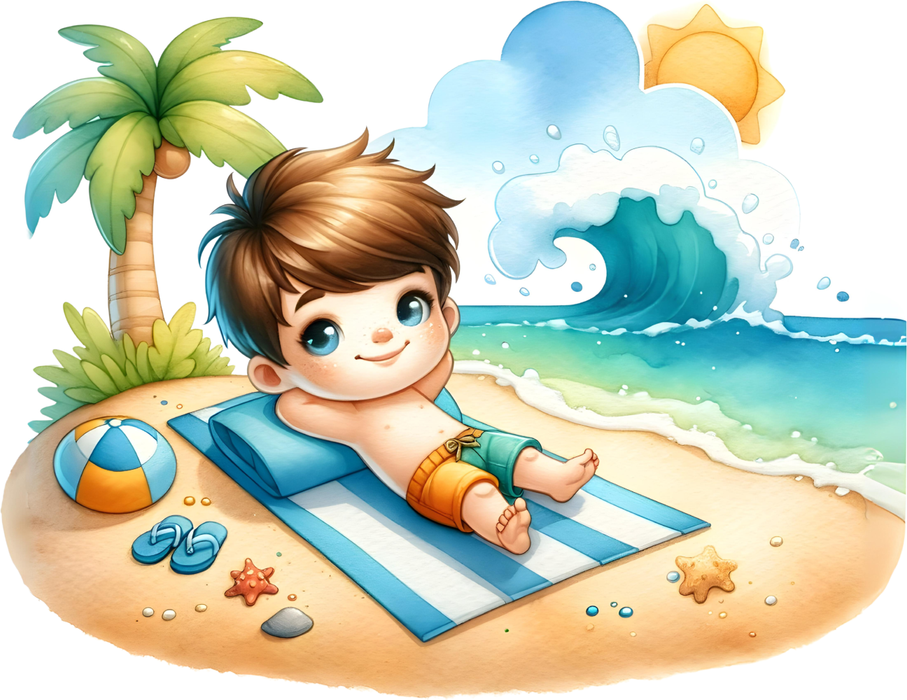 Motivtransfer 6782 Kind auf Strandtuch