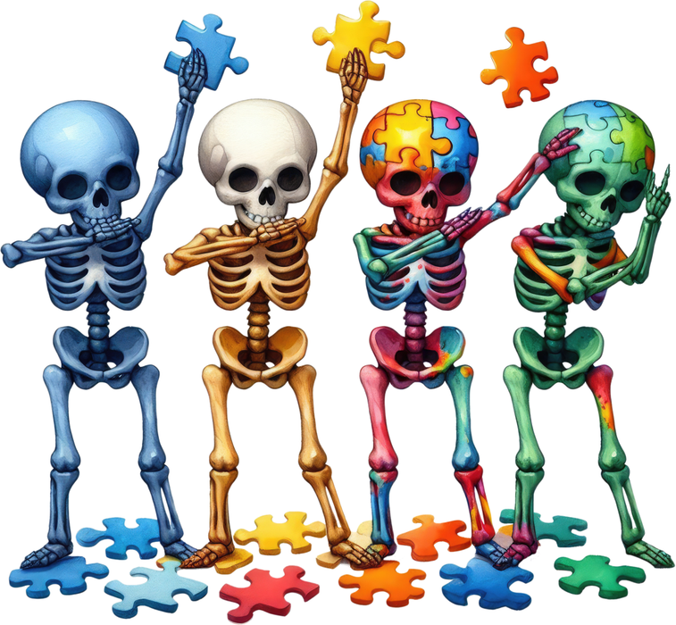 Motivtransfer 6805 Skelett mit buntem Puzzle