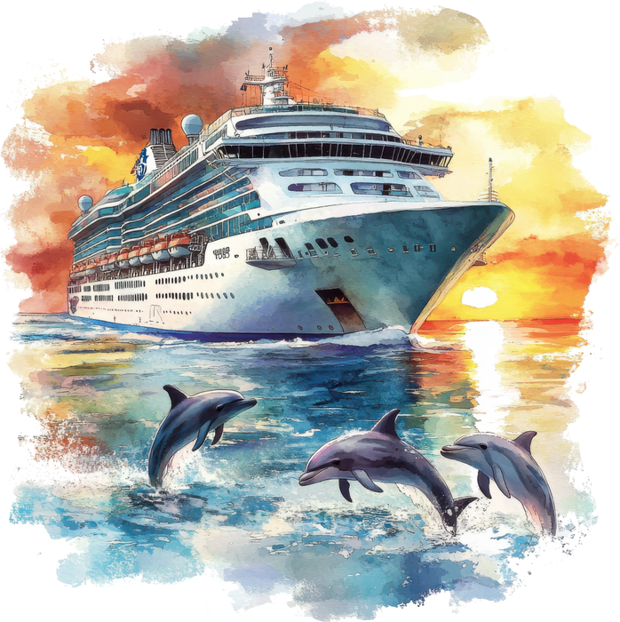 Motivtransfer 6888 Kreuzfahrtschiff mit Delfinen
