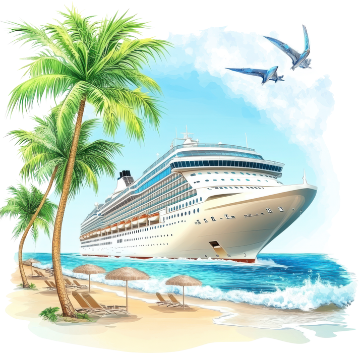Motivtransfer 6895 Kreuzfahrtschiff mit Strandblick