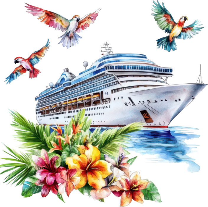 Motivtransfer 6906 Kruezfahrtschiff mit Papageien