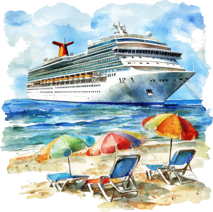 Motivtransfer 6909 Kreuzfahrtschiff mit Strandstuhl