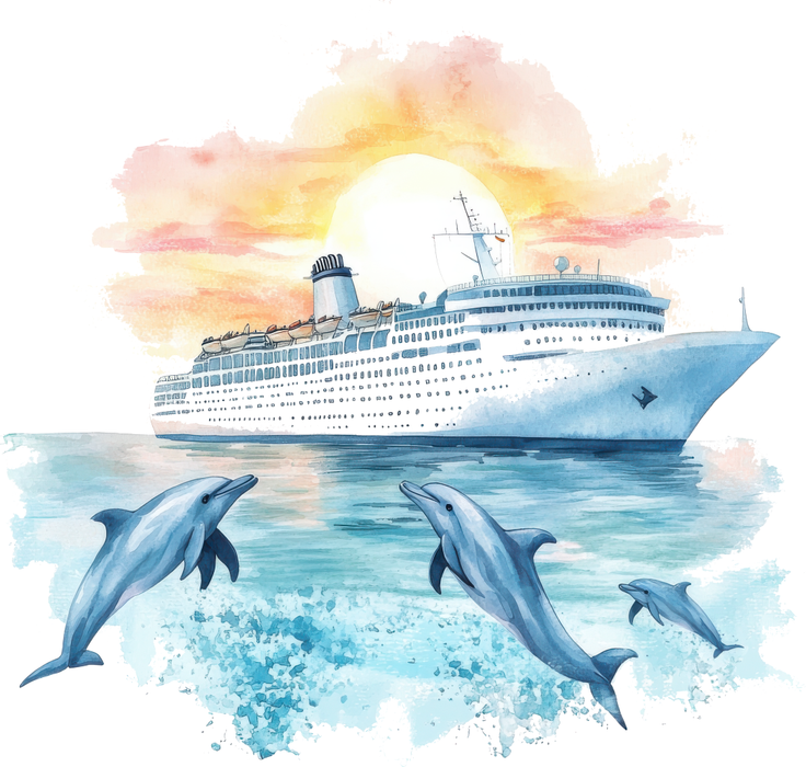Motivtransfer 6911 Kreuzfahrtschiff mit Delfinen