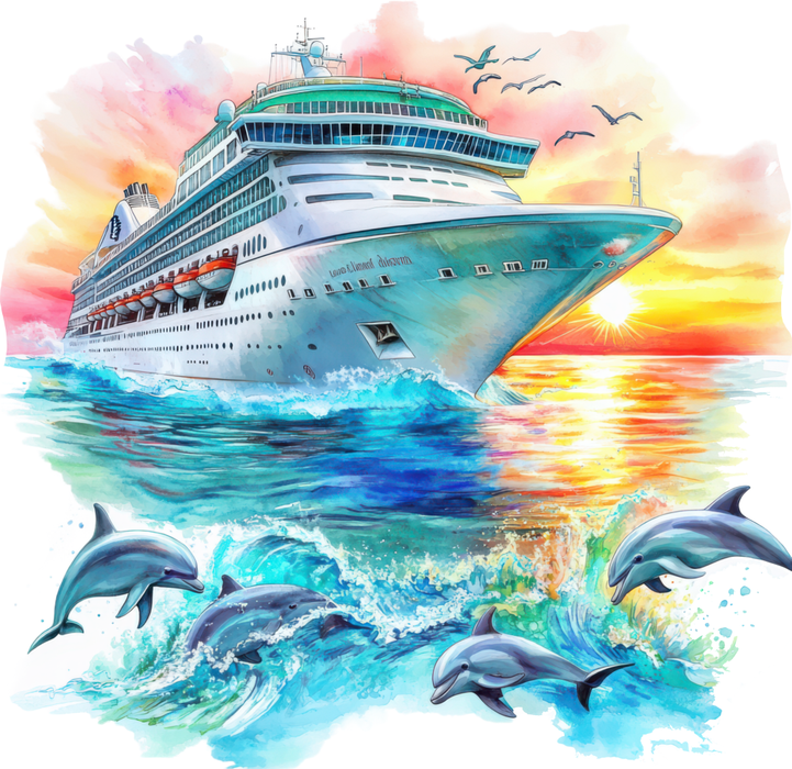 Motivtransfer 6913 Kreuzfahrtschiff mit Delfinen