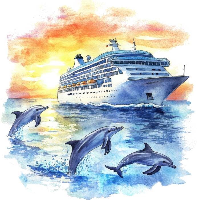 Motivtransfer 6916 Kreuzfahrtschiff mit Delfinen