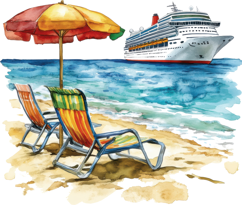 Motivtransfer 6918 Strandblick auf Kreuzfahrtschiff