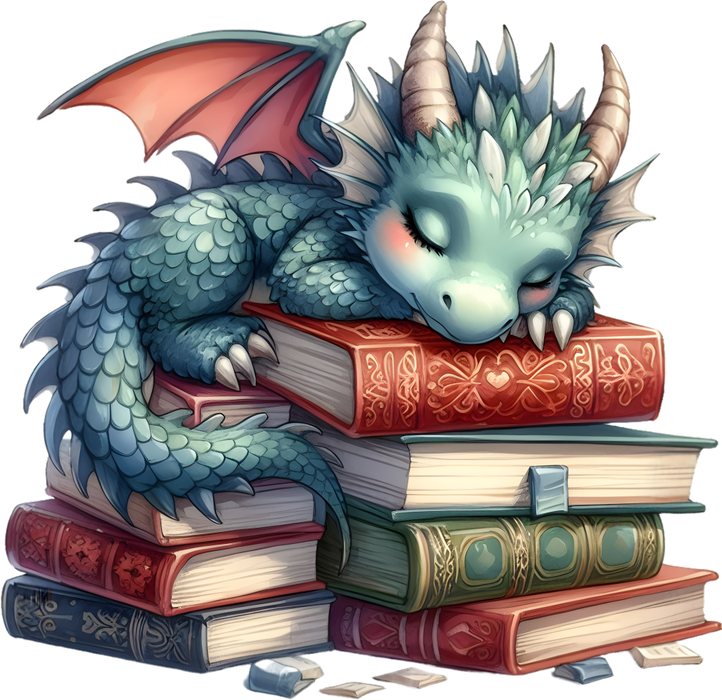 Motivtransfer 6960 Drache schläft auf Büchern