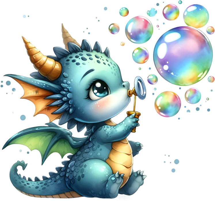 Motivtransfer 6964 Drache spielt mit Seifenblasen
