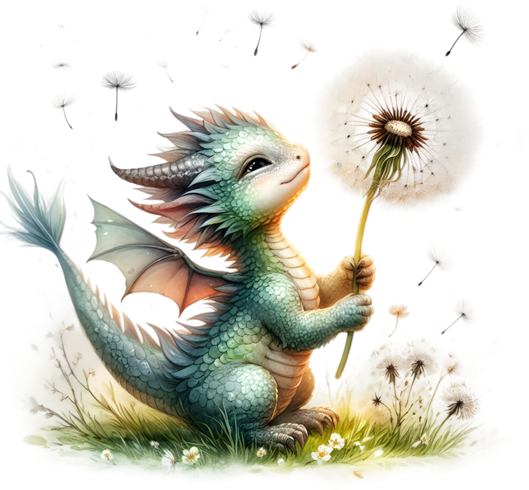 Motivtransfer 6981 Drache im Pusteblumenfeld