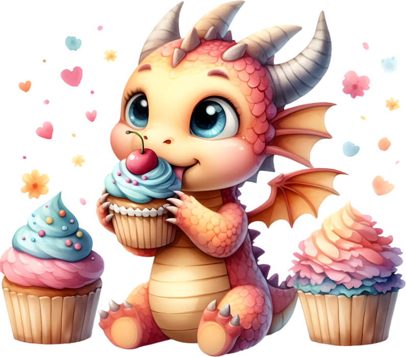 Motivtransfer 6985 Drache ist einen Cupcake