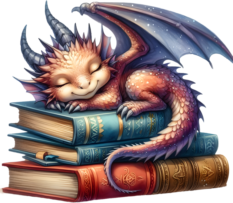Motivtransfer 6998 Drache schläft auf Buch