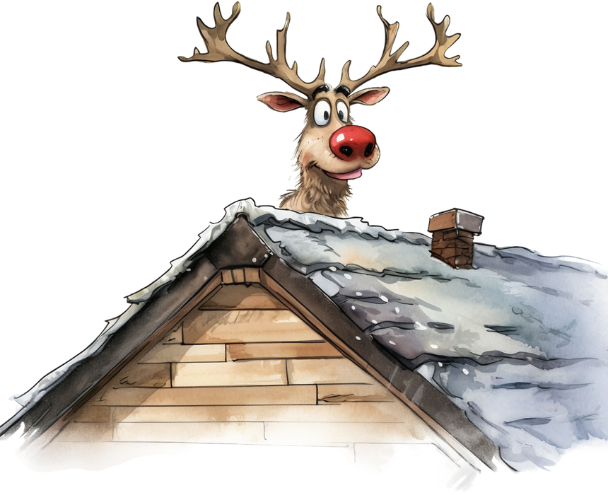 Motivtransfer 7092 Lustiges Rentier schaut über die Dachkante