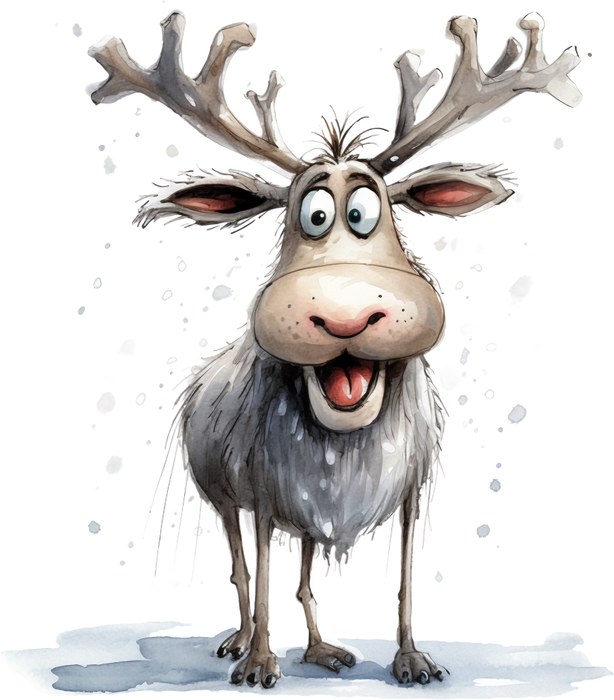 Motivtransfer 7093 Lustiges Rentier steht im Schnee