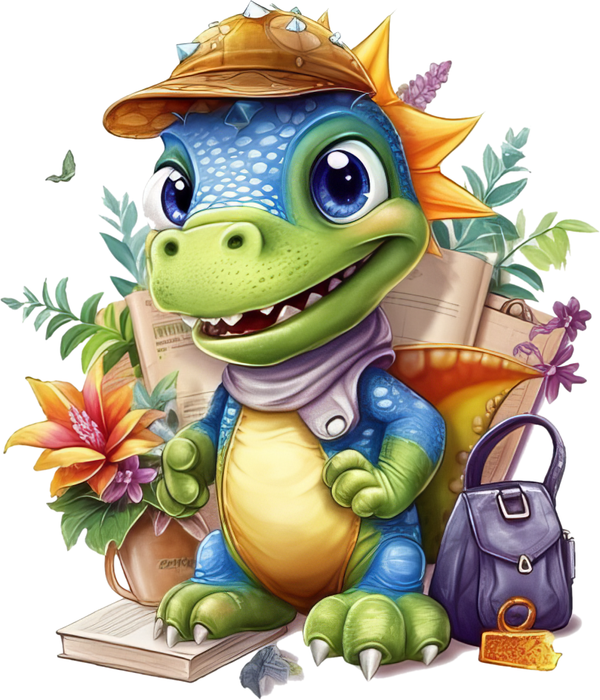 Motivtransfer 7200 Dino mit Mütze geht zur Schule