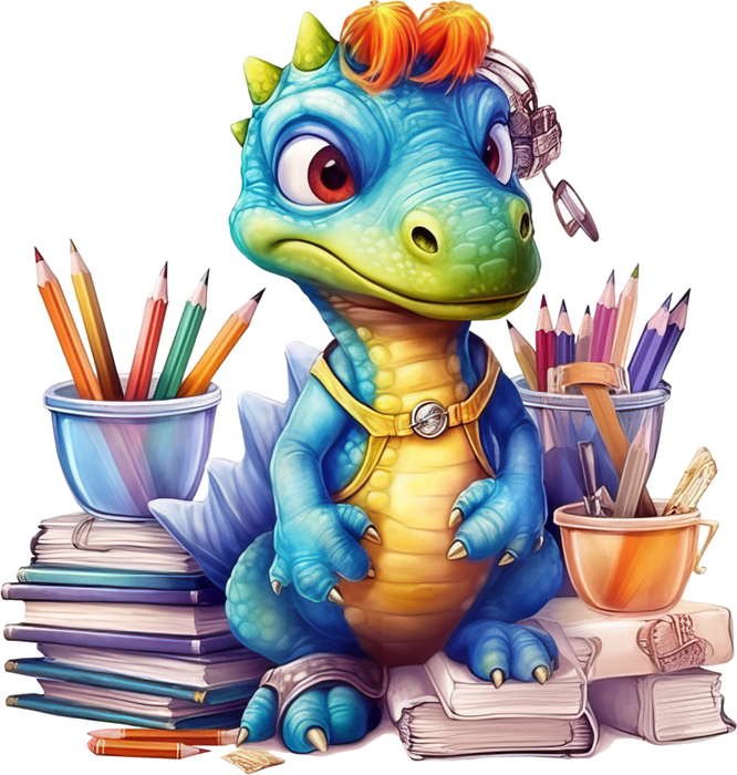 Motivtransfer 7215 Dino geht zur Schule mit Stiften