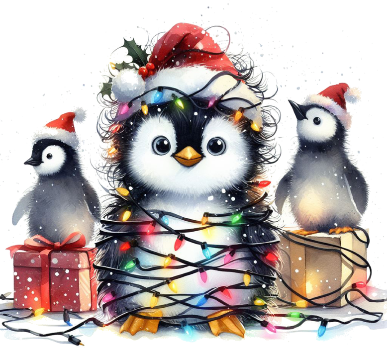 Motivtransfer 7237 Pinguin mit Lichterkette und Freunden