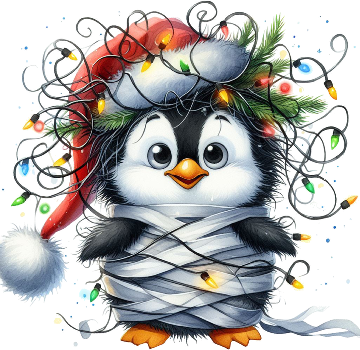 Motivtransfer 7239 Pinguin eingewickelt mit Lichtern