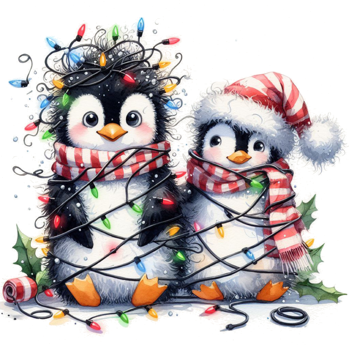 Motivtransfer 7242 Pinguine mit Lichterketten