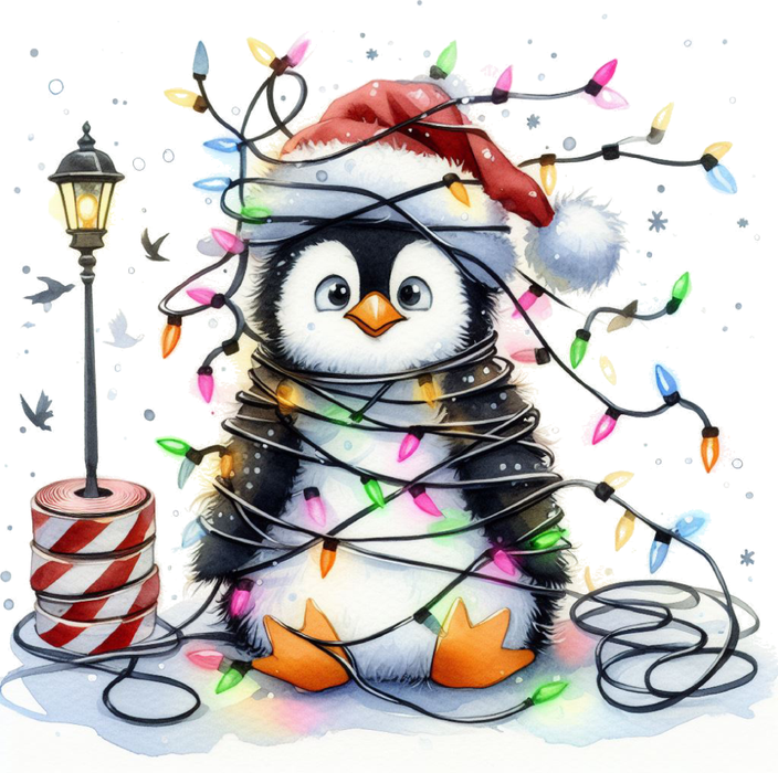 Motivtransfer 7244 Pinguin mit Lichterketten und Laterne