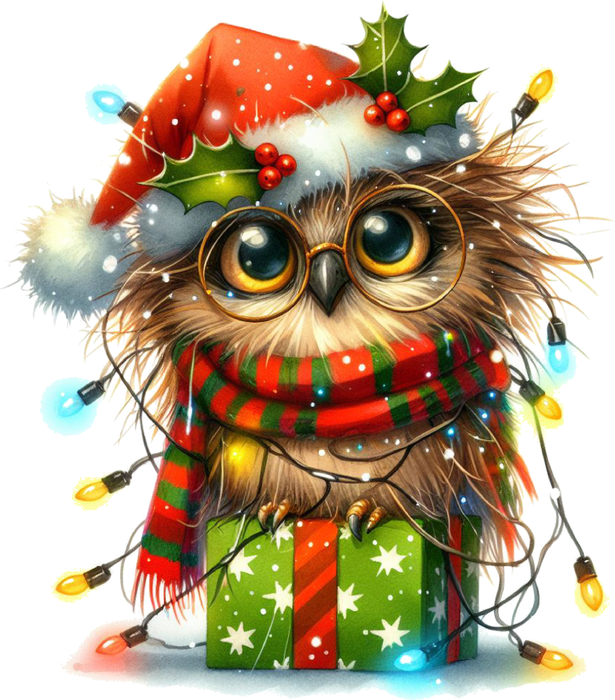 Motivtransfer 7249 Pinguin mit Lichterkette und Geschenk