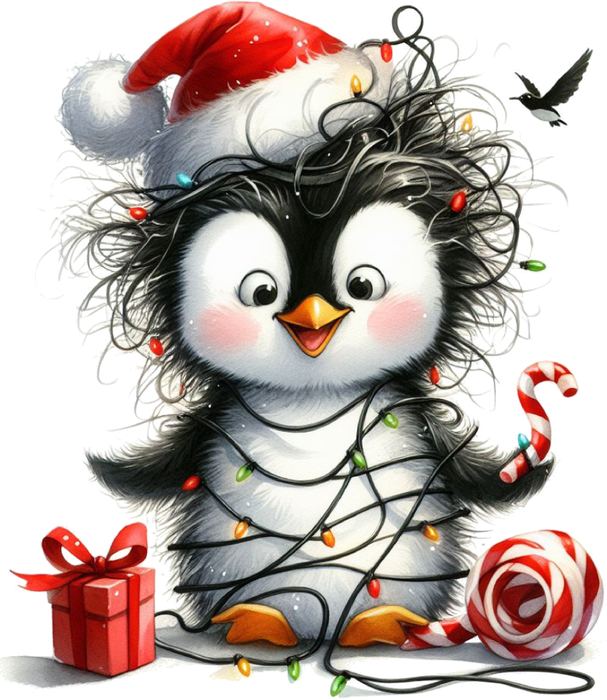 Motivtransfer 7250 Pinguin mit Geschenk und Lichterkette