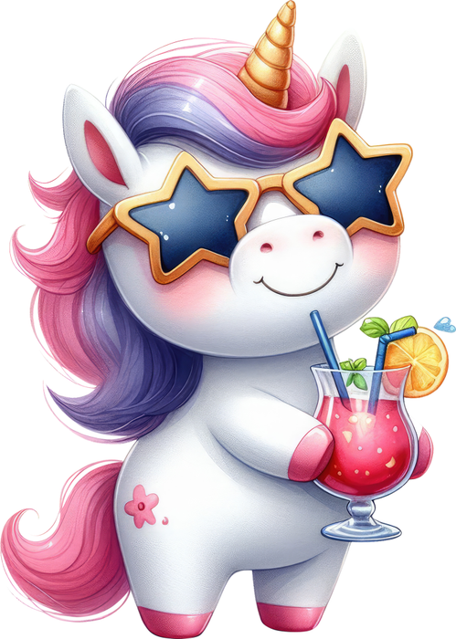 Motivtransfer 7300 Einhorn mit Drink und Sonnenbrille