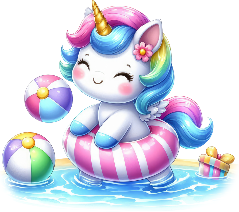 Motivtransfer 7308 Einhorn mit Schwimmring
