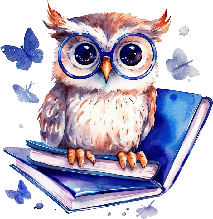 Motivtransfer 7351 Eule liest Bücher