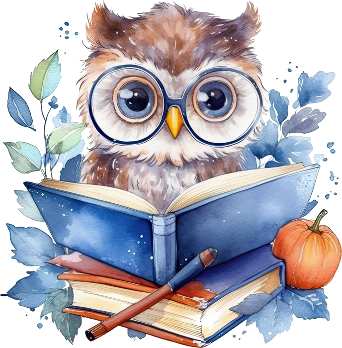 Motivtransfer 7352 Eule liest ein Buch