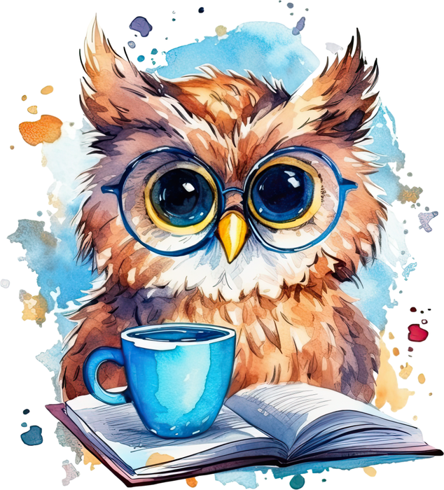 Motivtransfer 7356 Eule mit Buch und Tasse