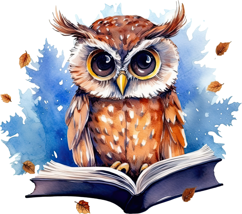 Motivtransfer 7360 Eule im Laub liest Bücher