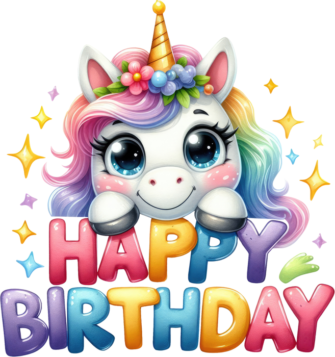 Motivtransfer 7361 Happy Birthday Einhorn
