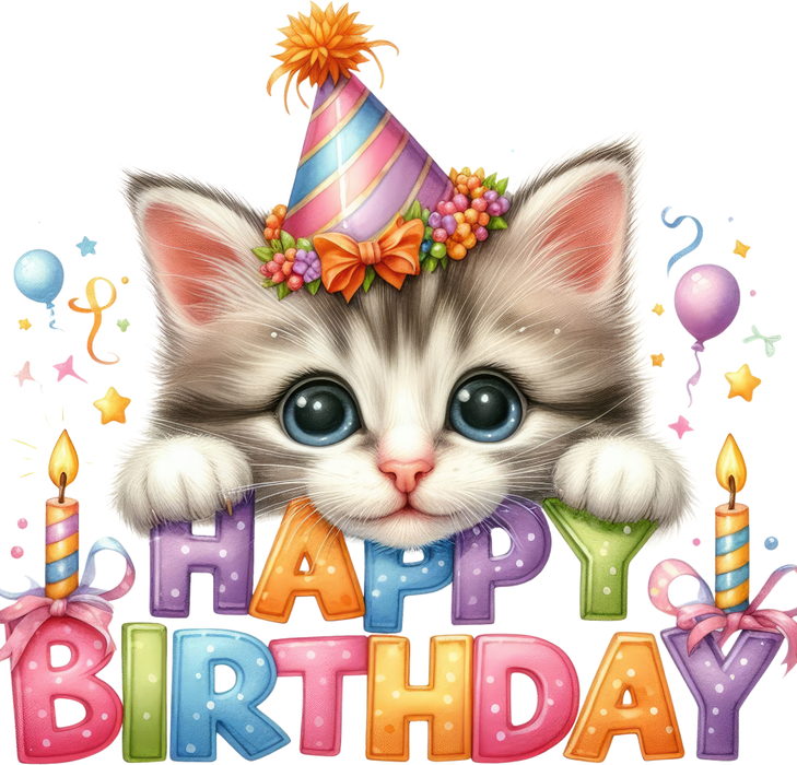 Motivtransfer 7377 Happy Birthday Katze