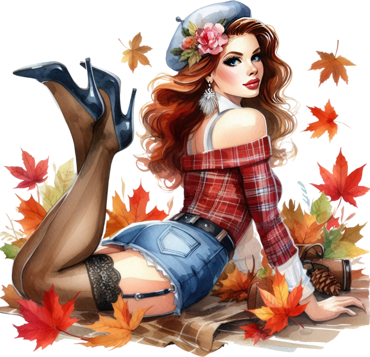 Motivtransfer 7392 Pinup mit Blätterlaub