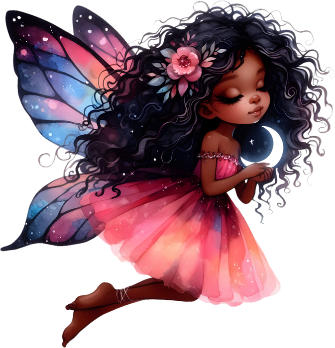 Motivtransfer 7527 Fee mit schwarzen Haaren