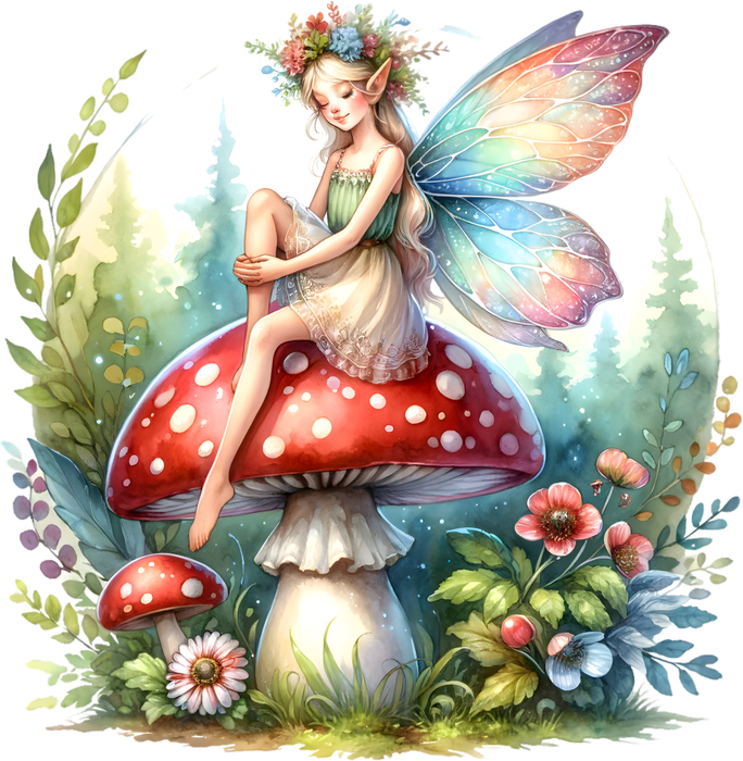 Motivtransfer 7556 Fee sitzt auf Pilz