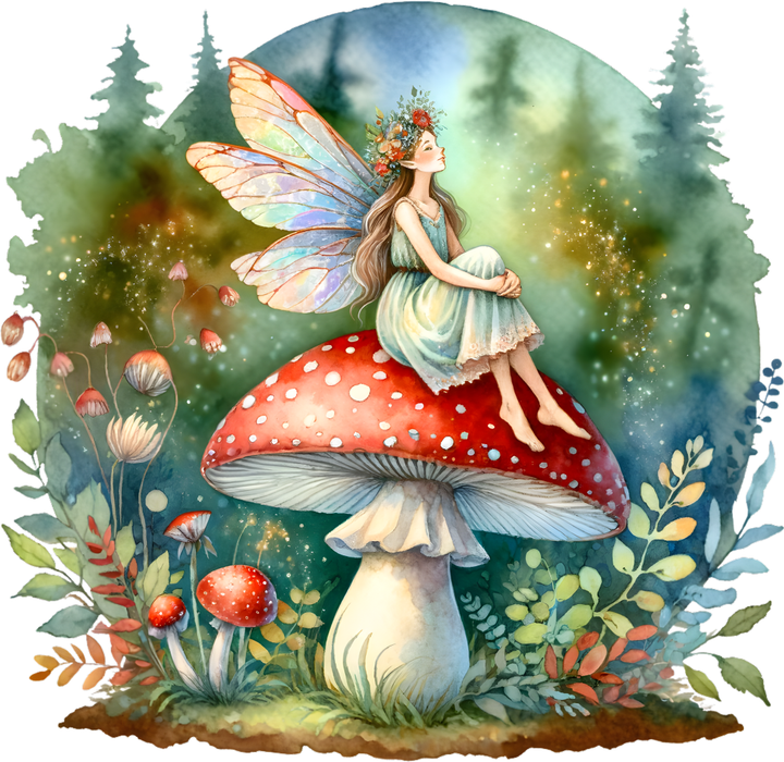 Motivtransfer 7557 Fee sitzt auf Pilz