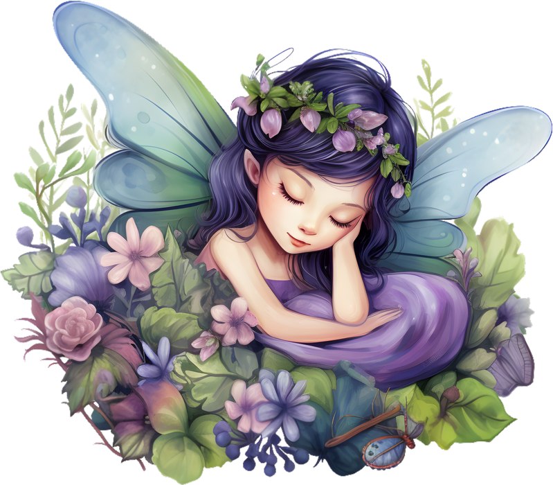 Motivtransfer 7569 Fee schläft in Blumen