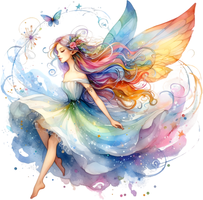 Motivtransfer 7598 Fee mit Regenbogennebel