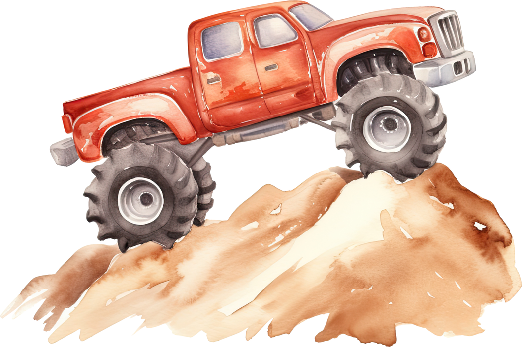 Motivtransfer 7610 Roter Monstertruck auf Fels Watercolor