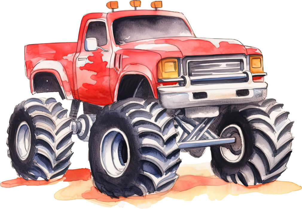 Motivtransfer 7612 Roter Monstertruck in der Wüste Watercolor