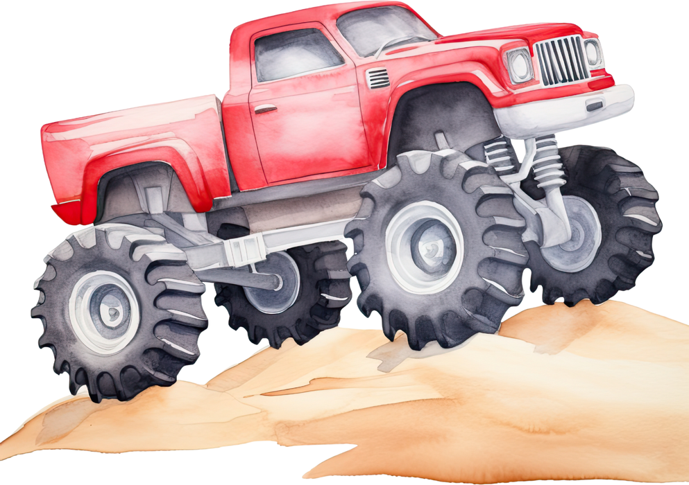 Motivtransfer 7613 Roter Monstertruck in der Wüste Watercolor
