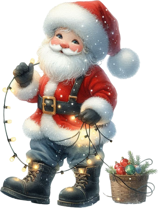 Motivtransfer 7632 Santa hängt Lichter auf