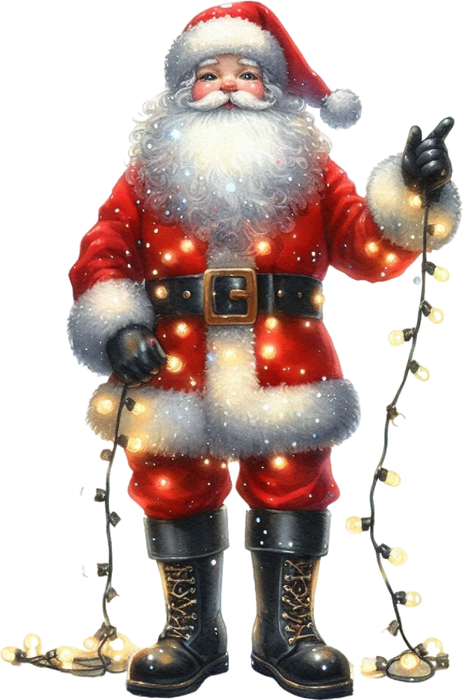 Motivtransfer 7635 Santa hängt Lichterkette auf