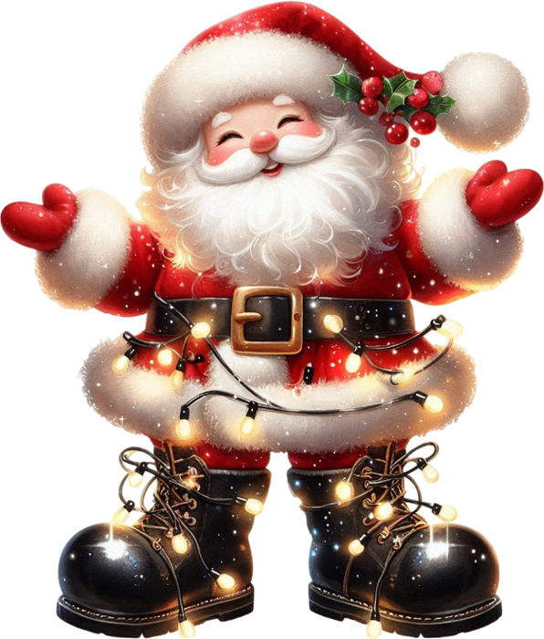 Motivtransfer 7639 Santa mit Stiefeln und Lichterkette